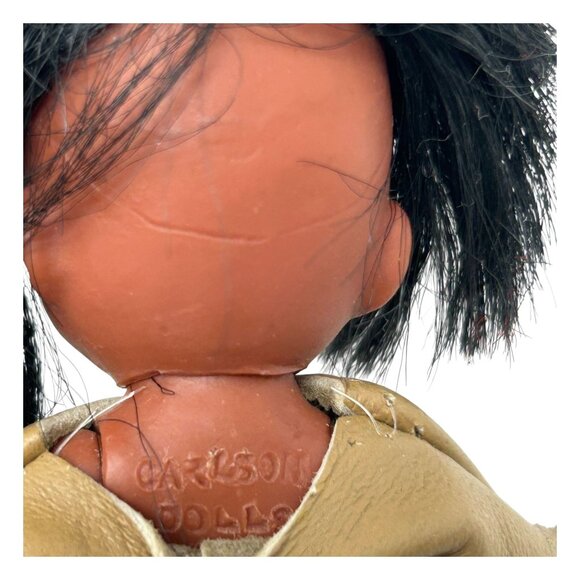 Vintage Carlson Dolls Native American Set Of 2 In Leather Outfits Black Hair - Picture 11 of 12